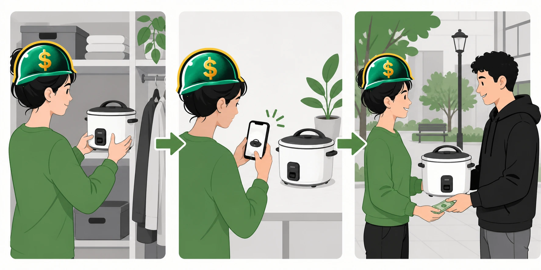 How to start reselling by choosing an unused item, photographing it, and selling it locally